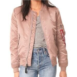 ALPHA INDUSTRIES MA-1 Bomber Jacket Womens Medium Mauve Orange Reversible Padded